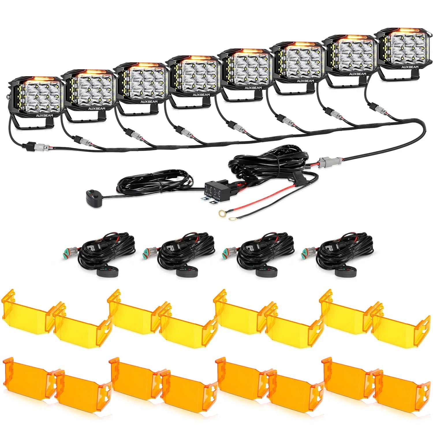 V-MAX Series | 5 Inch 168W 16440LM Spot Beam Side Shooter LED Square Pod Lights with Amber DRL