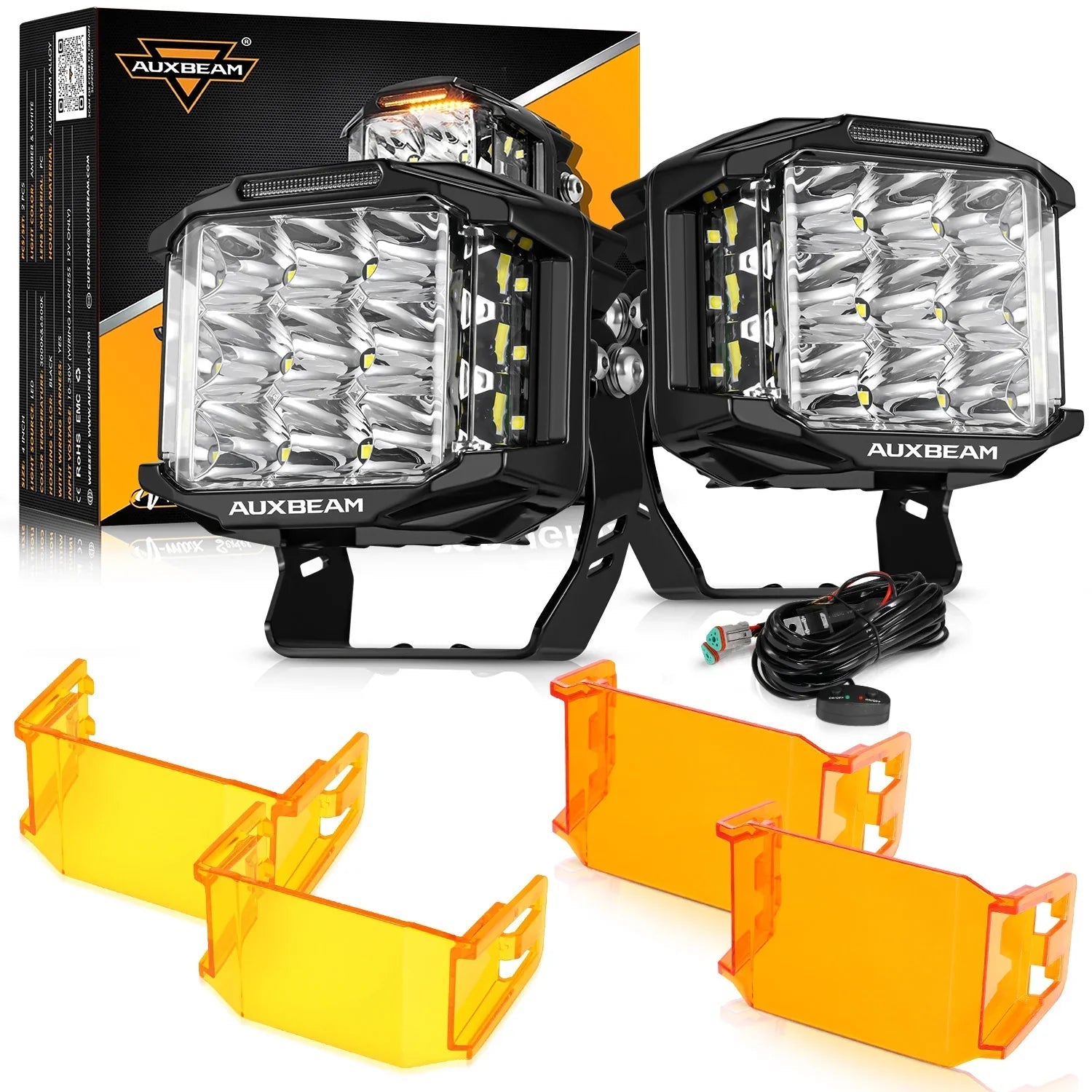 V-MAX Series | 5 Inch 168W 16440LM Spot Beam Side Shooter LED Square Pod Lights with Amber DRL