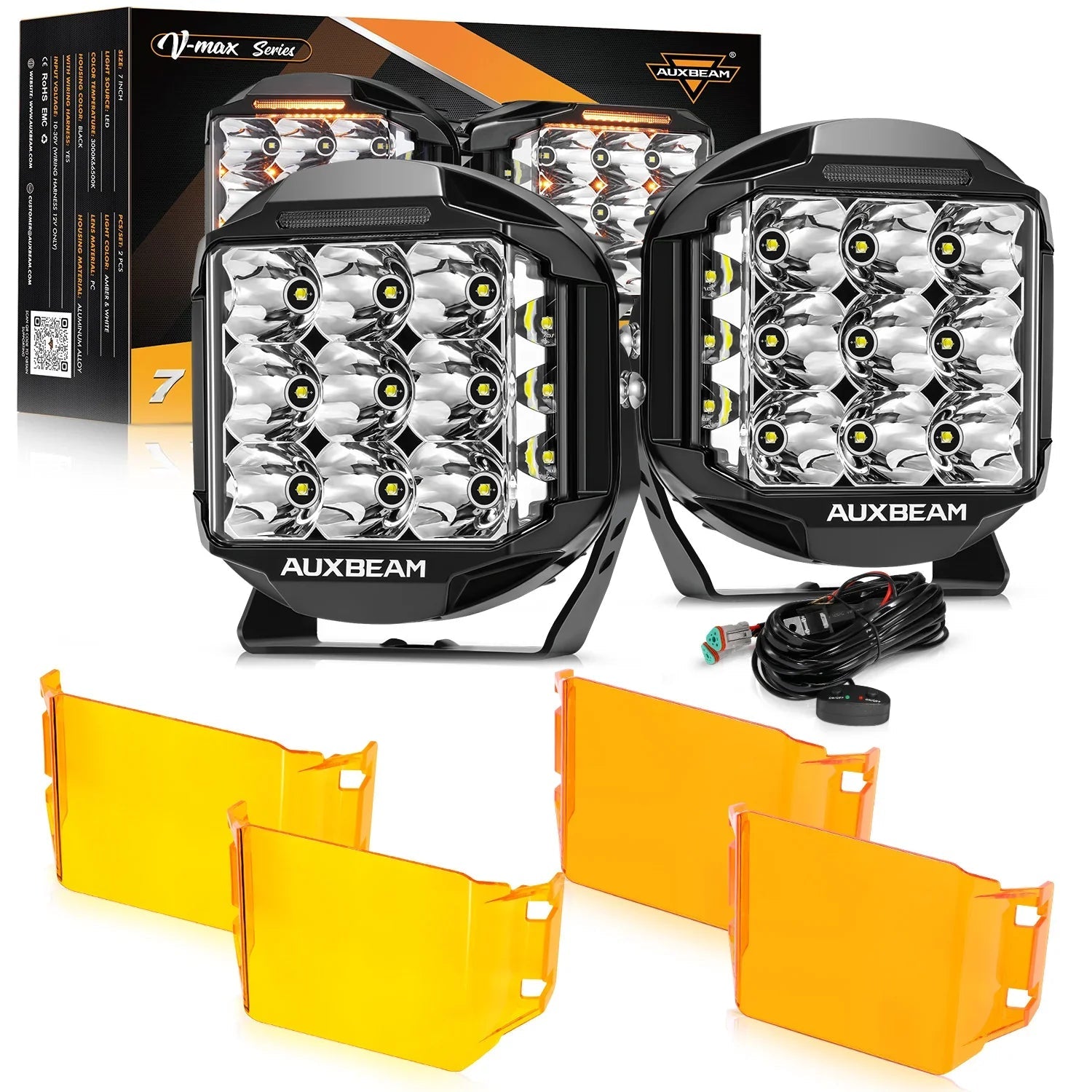 V-MAX Series | 7 Inch 228W 26100LM Spot Beam Side Shooter LED Round Driving Lights with Amber DRL&Backlight