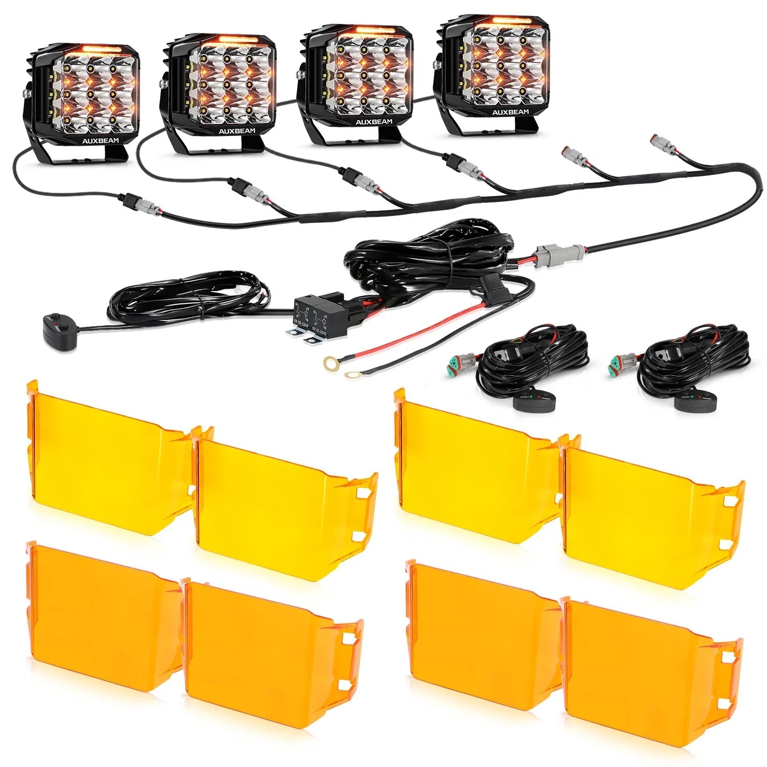 V-MAX Series | 7 Inch 228W 26100LM Spot Beam Side Shooter LED Square Pod Lights with Amber DRL&Backlight