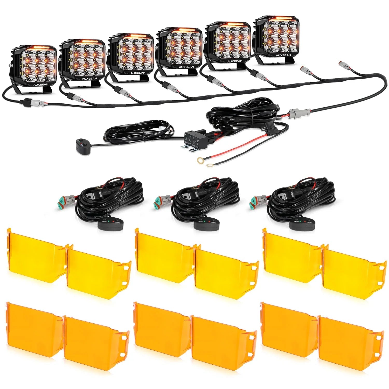 V-MAX Series | 7 Inch 228W 26100LM Spot Beam Side Shooter LED Square Pod Lights with Amber DRL&Backlight