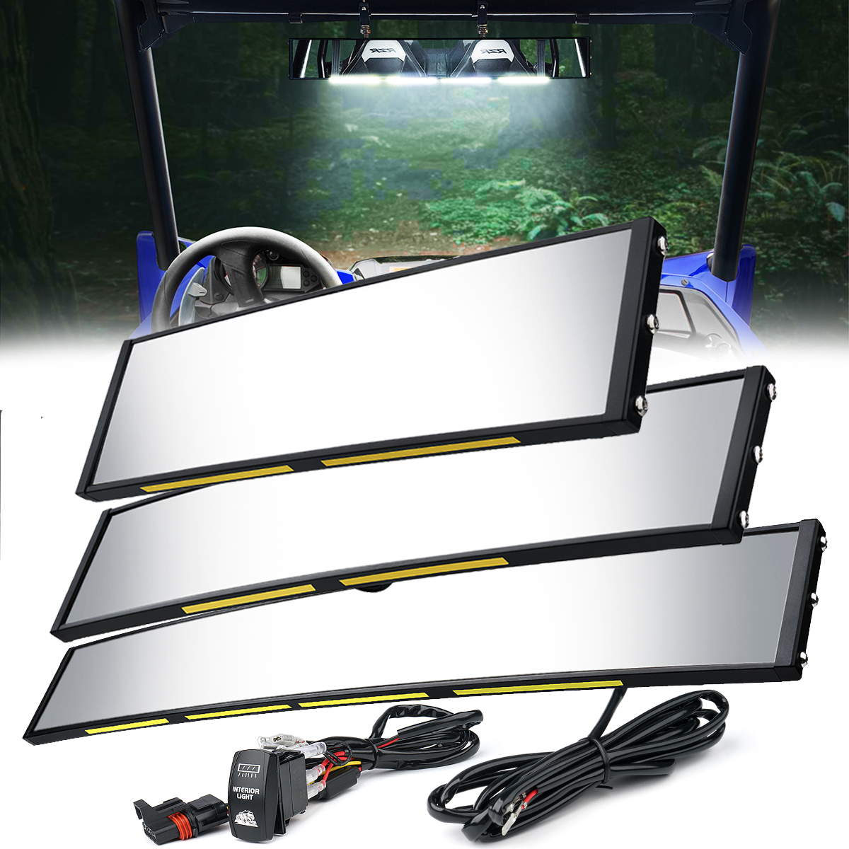 Xprite  UTV Rear View Mirror with LED Lights 17.5” Convex Wide Angle Mirror | Spirit Series