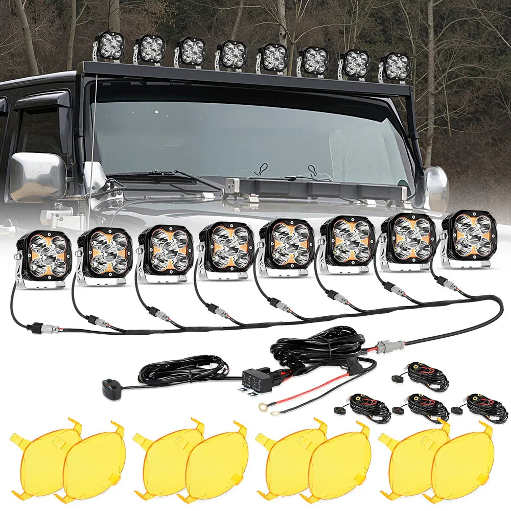 XP-ULTRA Series 4.5 Inch 128W 15200LM Spot Beam LED Pod Lights Off Road Lights with Amber DRL