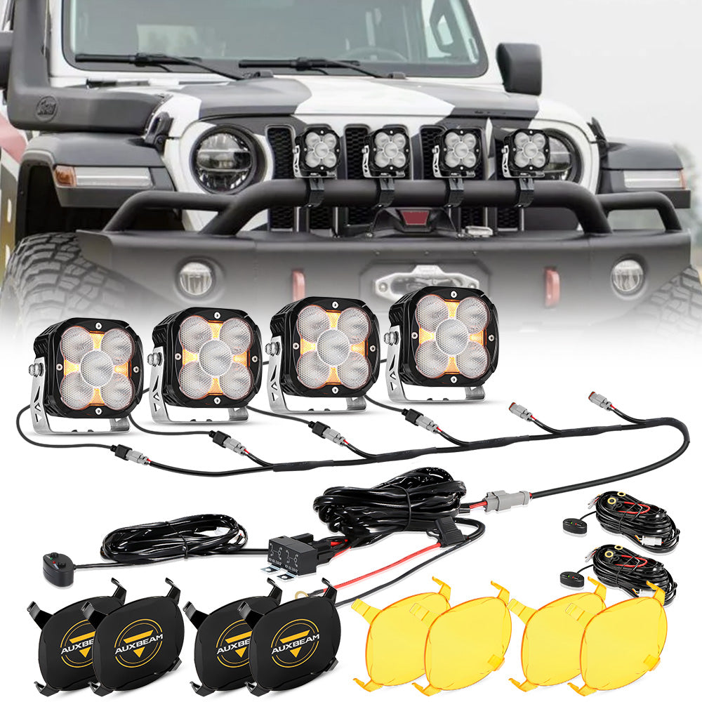 XP-ULTRA Series 4.5 Inch Flood Beam LED Pod Lights Off Road Lights with Amber Backlight