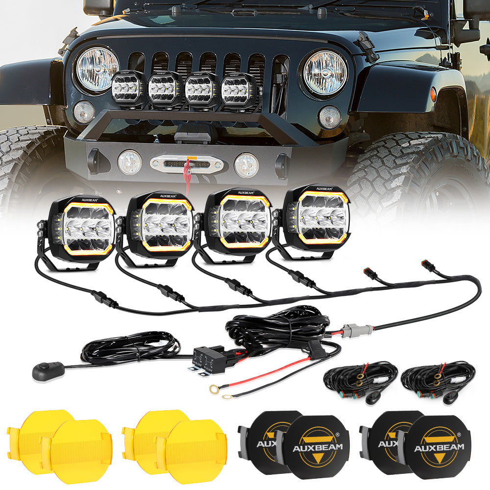 XP-ULTRA Series 5 Inch 174W LED Side Shooter Pod Lights with White DRL&Amber Turn Signal Light