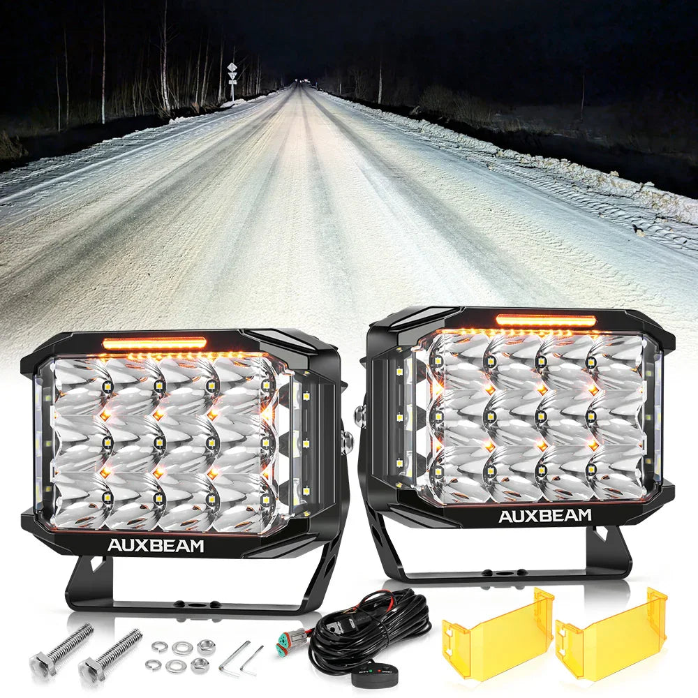 V-MAX Series 4/5/7 Inch Spot Beam Side Shooter LED Pod Lights with Amber DRL