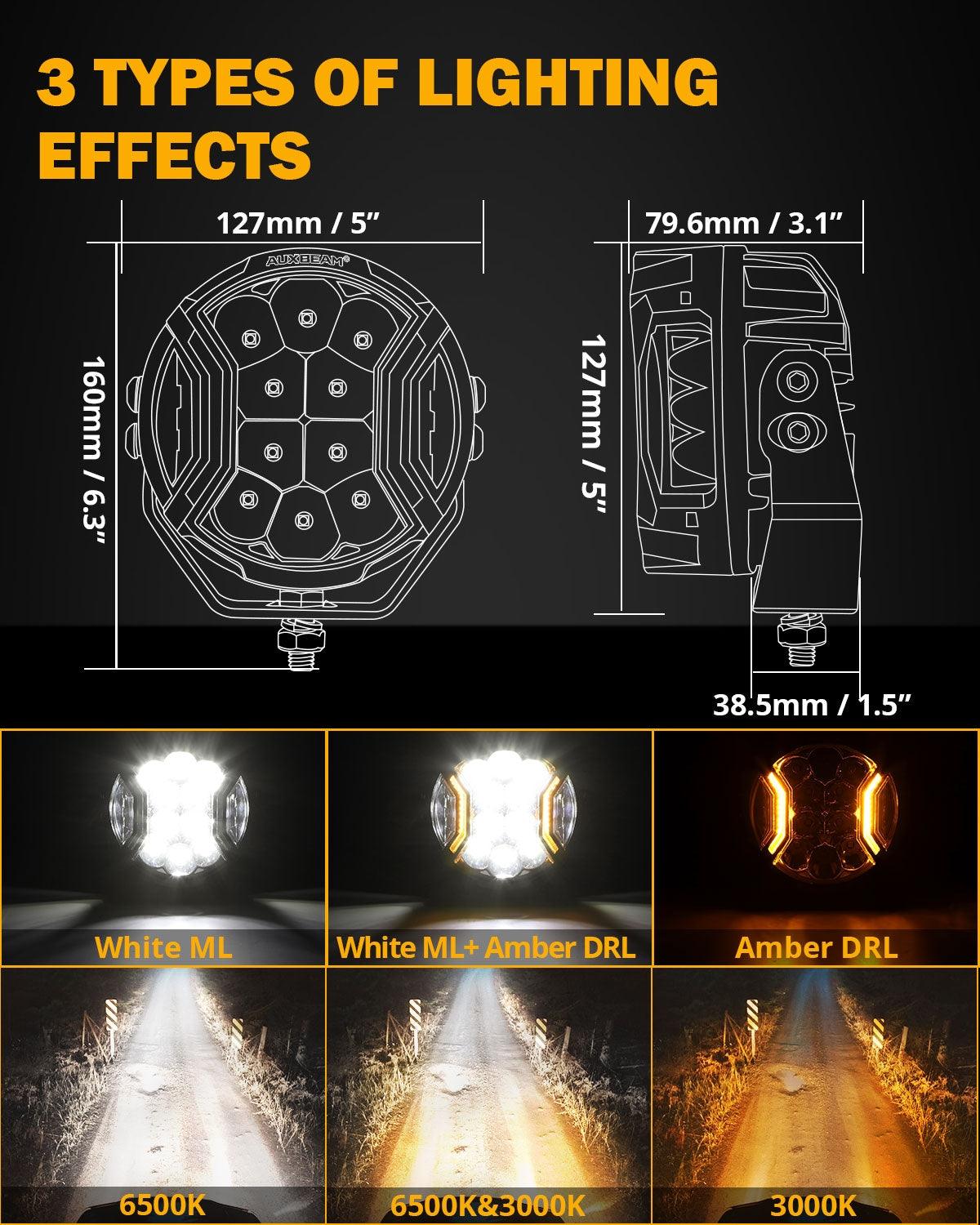V-ULTRA Series 6/8 Pcs 5 Inch 172W LED Side Shooter Amber DRL with Power Harness