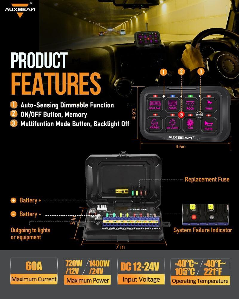 AR Series 8 Gang (AR-800) RGB Switch Panel with APP, Toggle/ Momentary/ Pulsed Mode Supported(One-Sided Outlet)