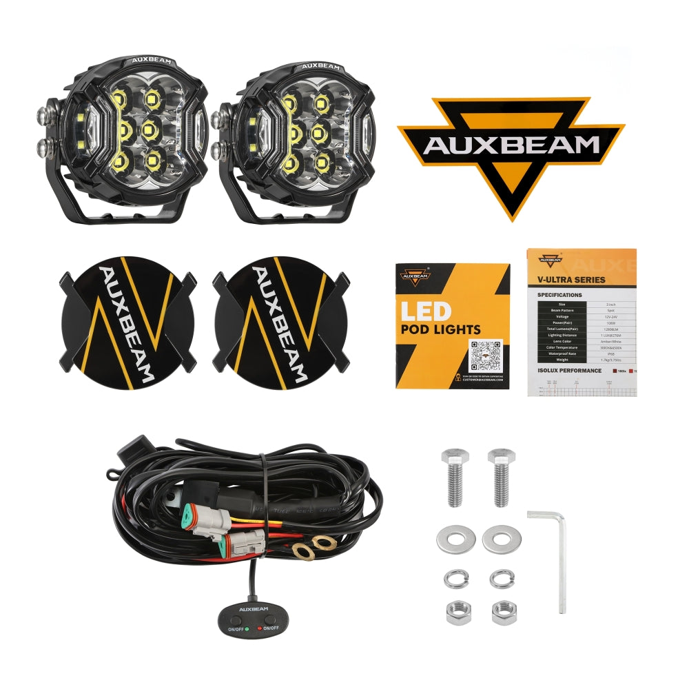 V-ULTRA Series | 3 Inch 108W LED Side Shooter White Pod Lights with Amber DRL