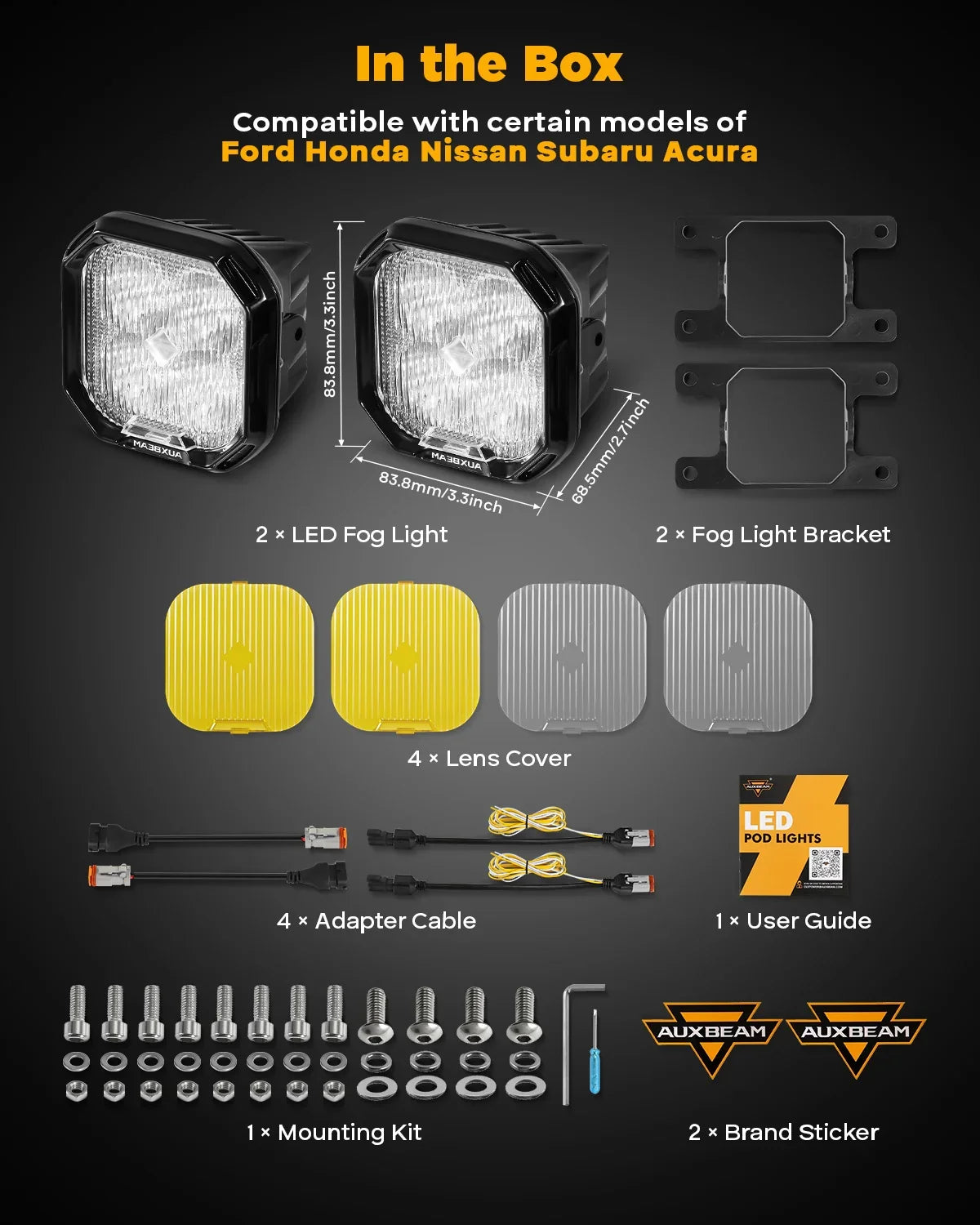 Color Play Series 3 Inch LED Fog Light Kit For Ford Bronco/Ford Mustang/Ford Ranger