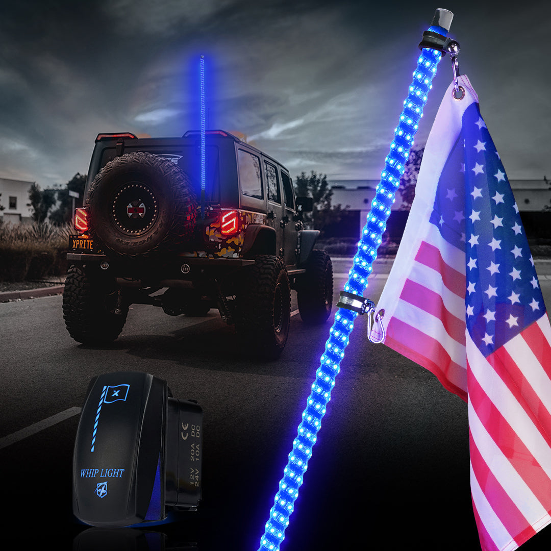 Xprite Spiral LED Flag Pole Whip Light with Spring Mount– Off-Road Safety Antenna Light for UTV, ATV, RZR & Can-Am