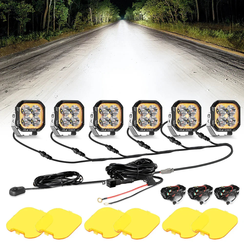 Color Play Series 3 Inch 100W Spot LED Pod Lights Off Road Lights with White DRL & Amber Turn Signal Lights