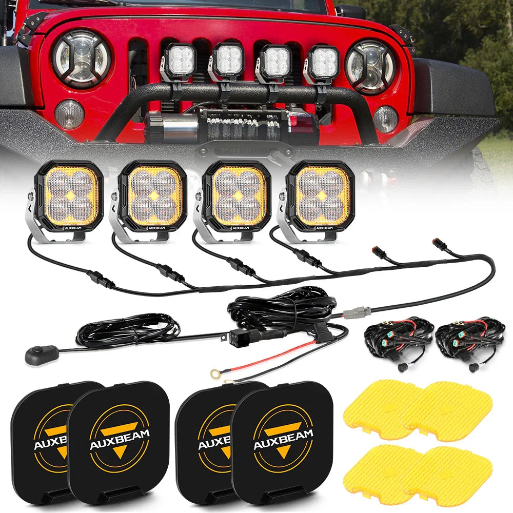 Color Play Series 3 Inch 100W Flood LED Pod Lights Off Road Lights with White DRL & Amber Turn Signal Lights