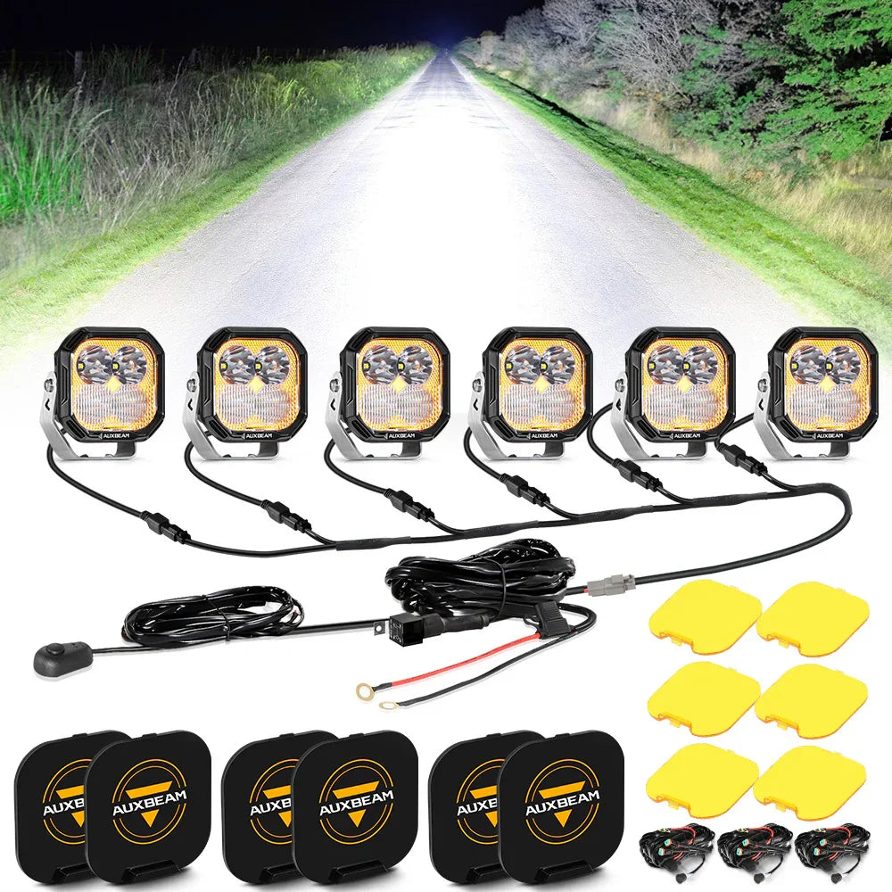 Color Play Series 3 Inch 100W Combo LED Pod Lights Off Road Lights with White DRL & Amber Turn Signal Lights