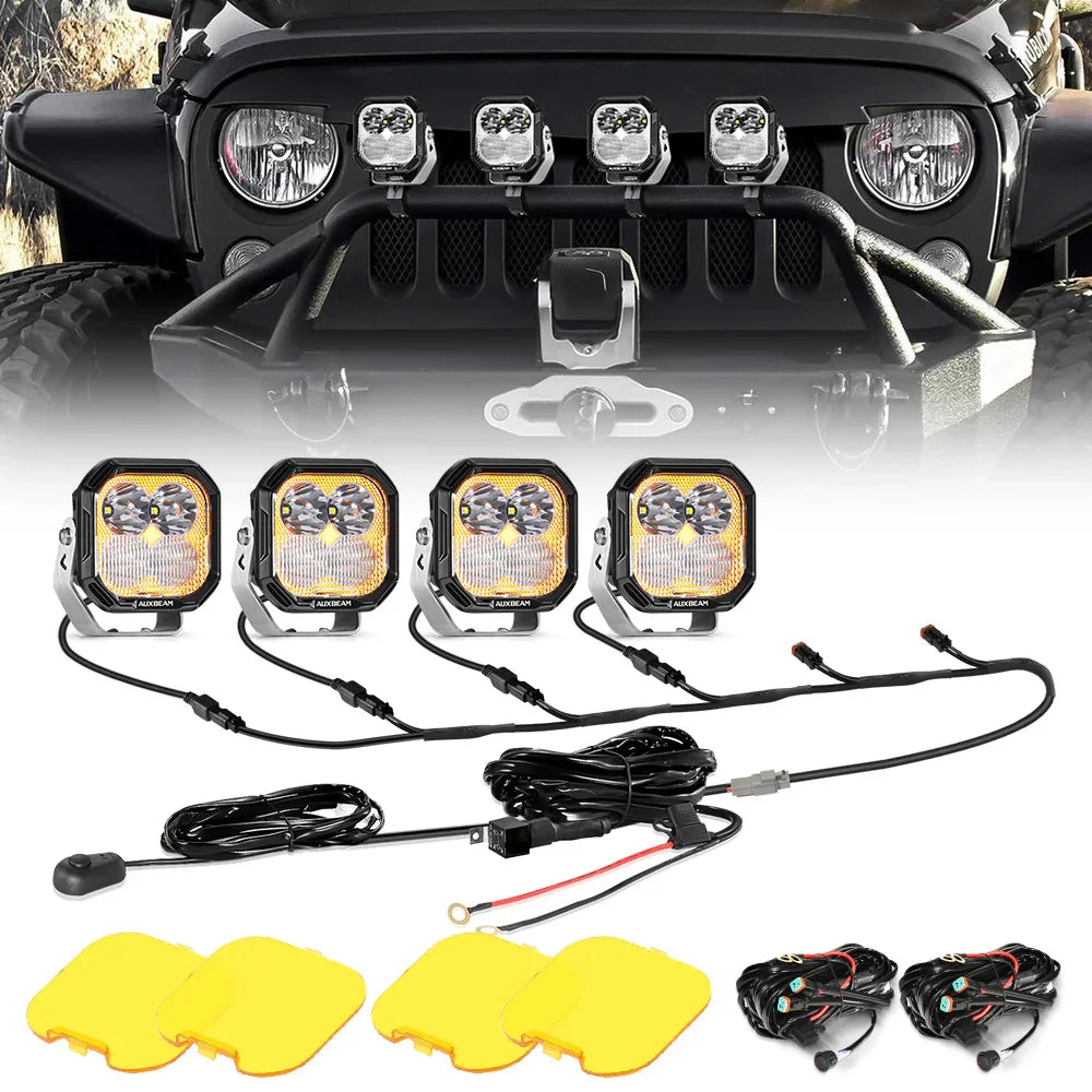 Color Play Series 3 Inch 100W Combo LED Pod Lights Off Road Lights with White DRL & Amber Turn Signal Lights