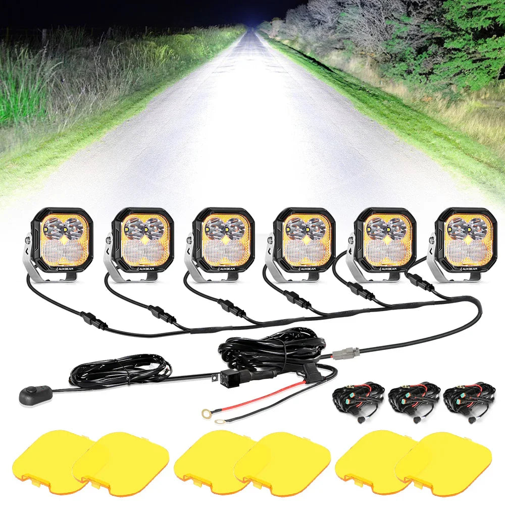 Color Play Series 3 Inch 100W Combo LED Pod Lights Off Road Lights with White DRL & Amber Turn Signal Lights