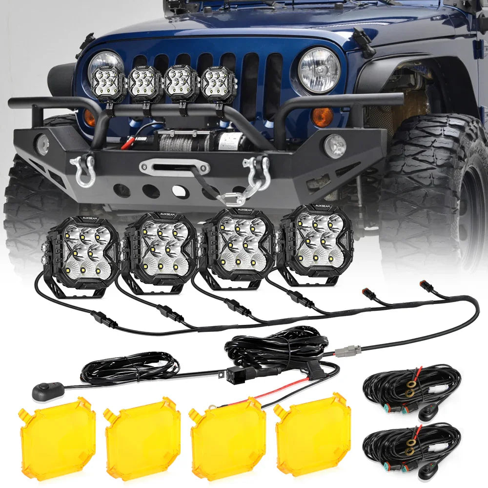 CUBE-Z Series 4 Inch LED Pod Lights Off Road Lights with White DRL & Amber Turn Signal Lights