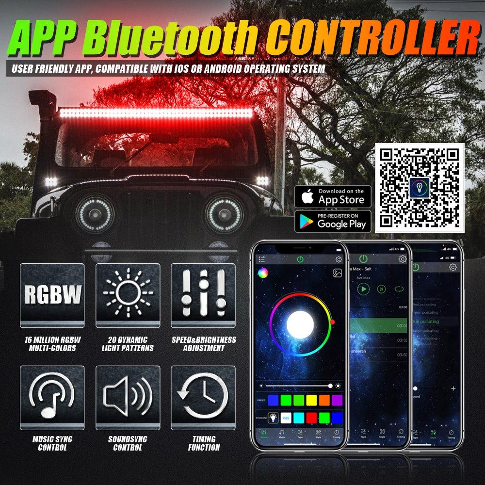 New 32 Inch V-PRO Series Straight RGBW Color Changing Off Road Led Light Bar & RGB LED Rock Light Set Combo