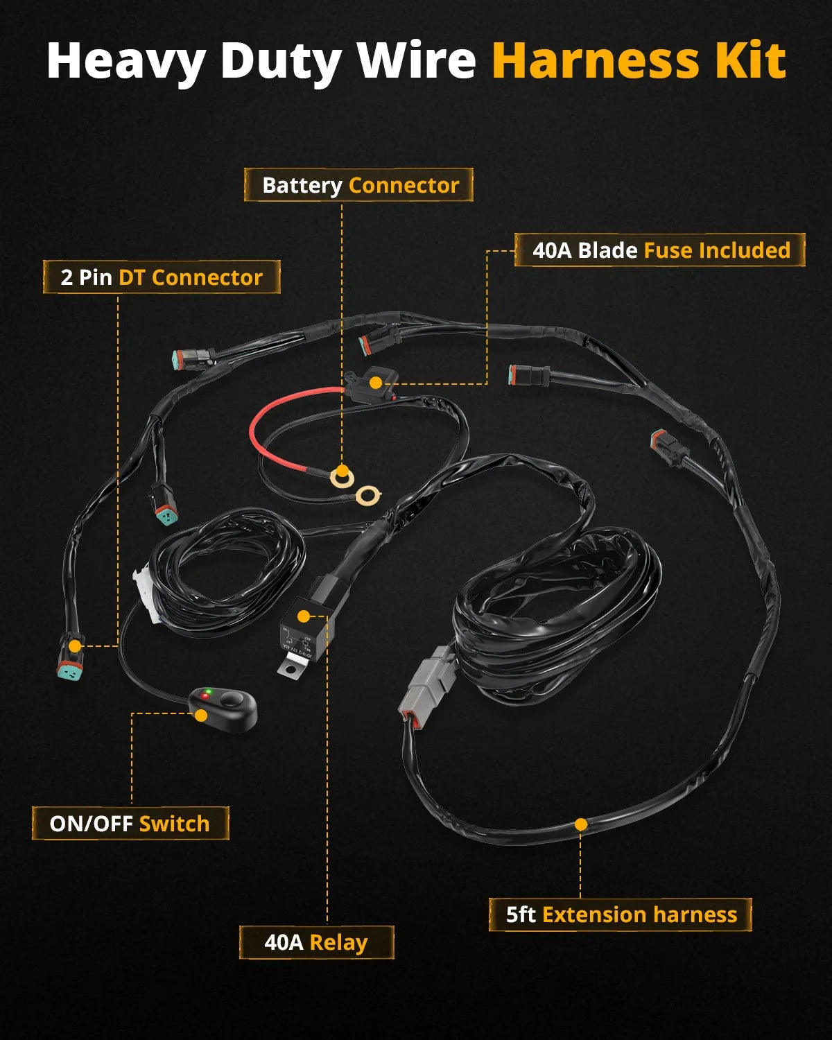 6-LED Pod Light Power Wiring Harness Kit with 2 PIN DT Plug