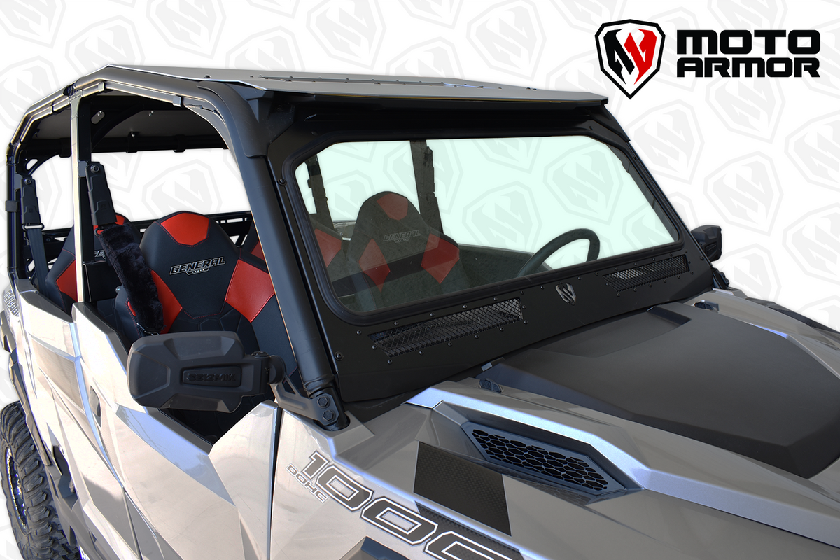 Vented Full Glass Windshield for Polaris General Black