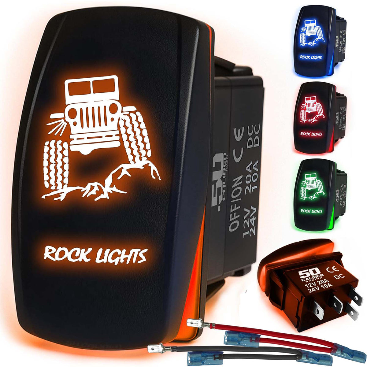 Waterproof Funny Rocker Switch 12v ON/Off, LED Backlit with Etched Design w/Toggle Switch 12v - UTV, Auto, Boat 20A Variation