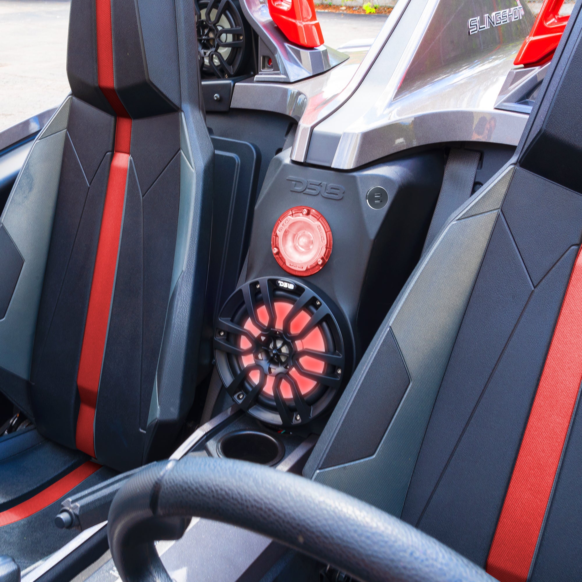 Polaris Slingshot Water Fall Center Console 1 X 8" Enclosure With NXL-8/BK and PRO-TW1L | 2015 - 2019