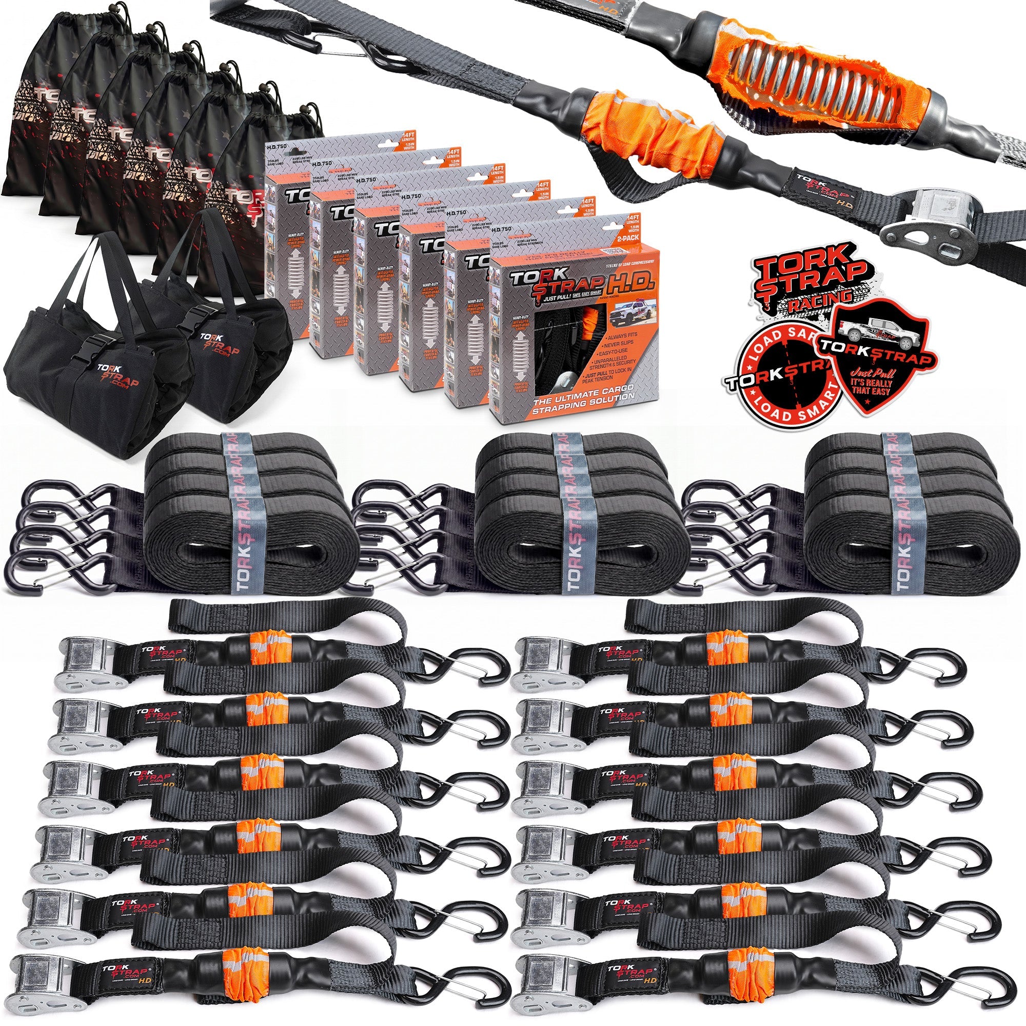 TorkStrap HD750 | 14'x1.5'' Spring Loaded Tie Down Straps - 2250lb Max Load