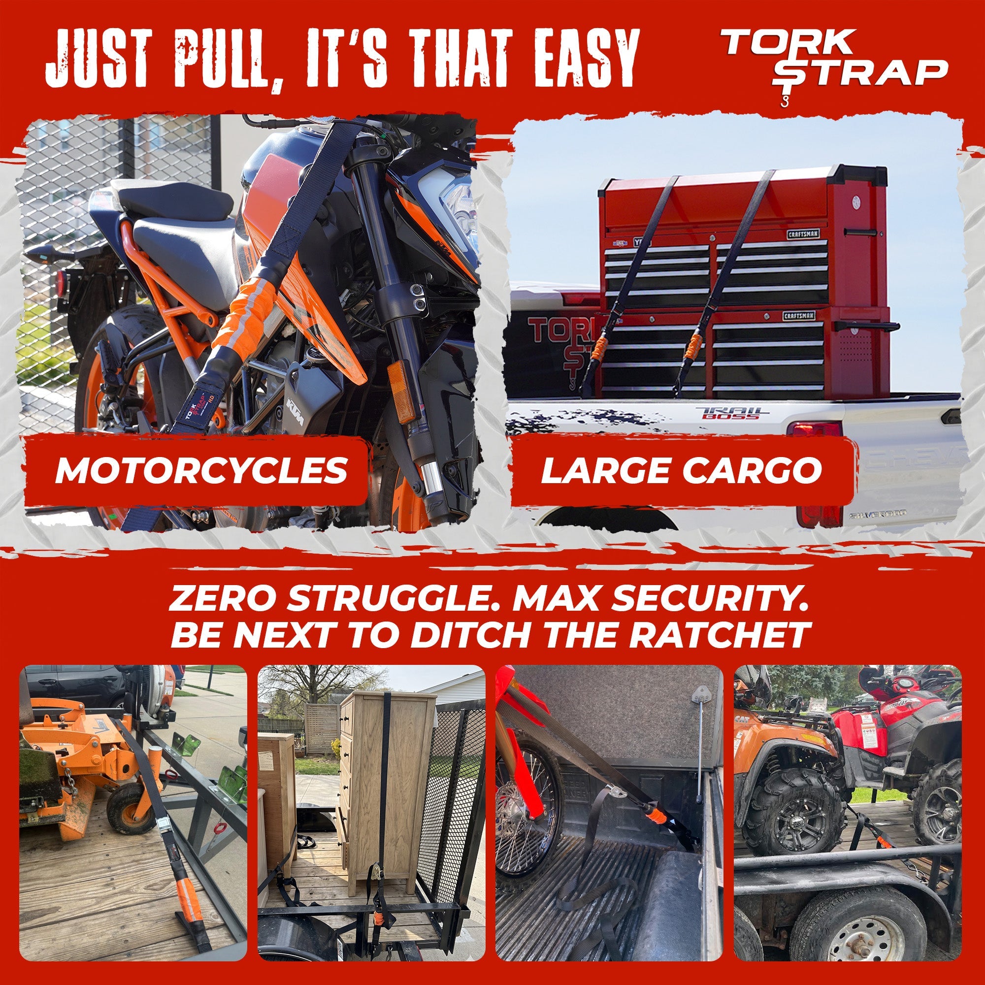 TorkStrap HD750 | 14'x1.5'' Spring Loaded Tie Down Straps - 2250lb Max Load