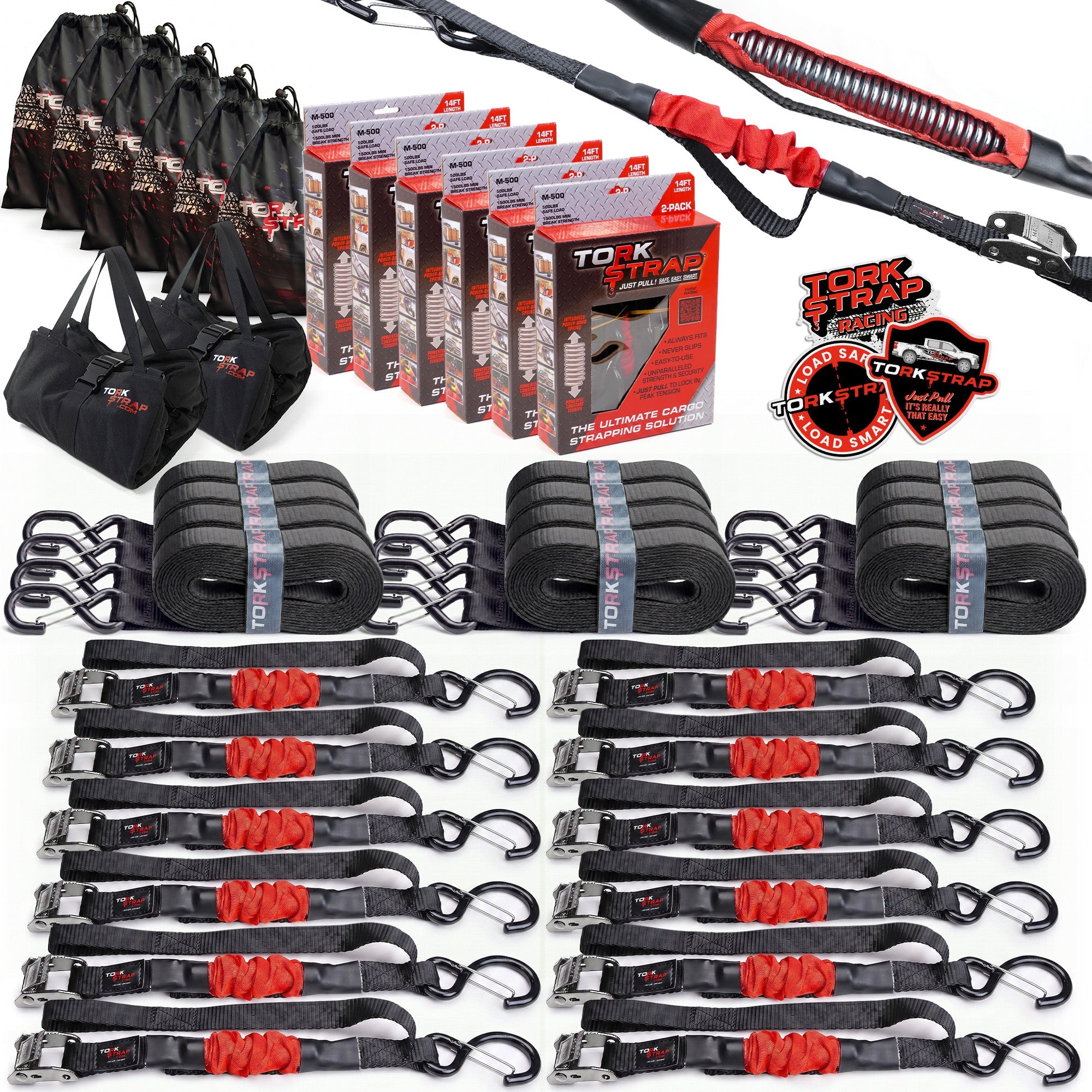 TorkStrap M500 | 14'x1'' Spring Loaded Tie Down Straps - 1500lbs Max Load
