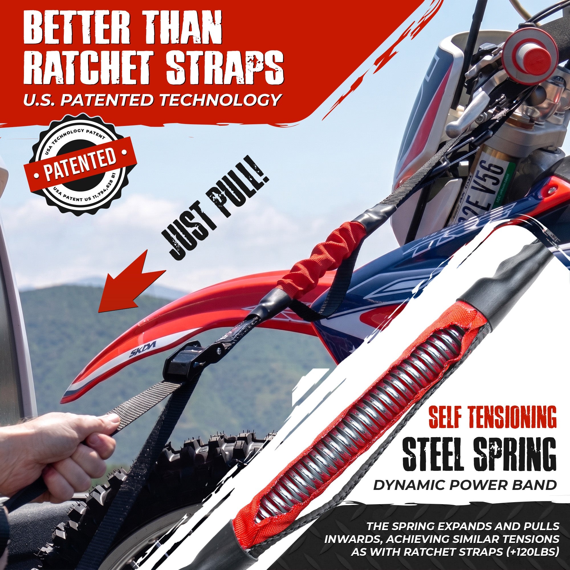 TorkStrap M500 | 14'x1'' Spring Loaded Tie Down Straps - 1500lbs Max Load