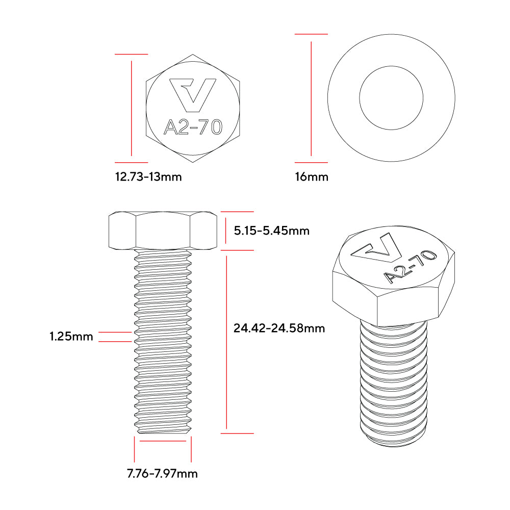M8x25mm UTV Beadlock Hardware Kit Zinc