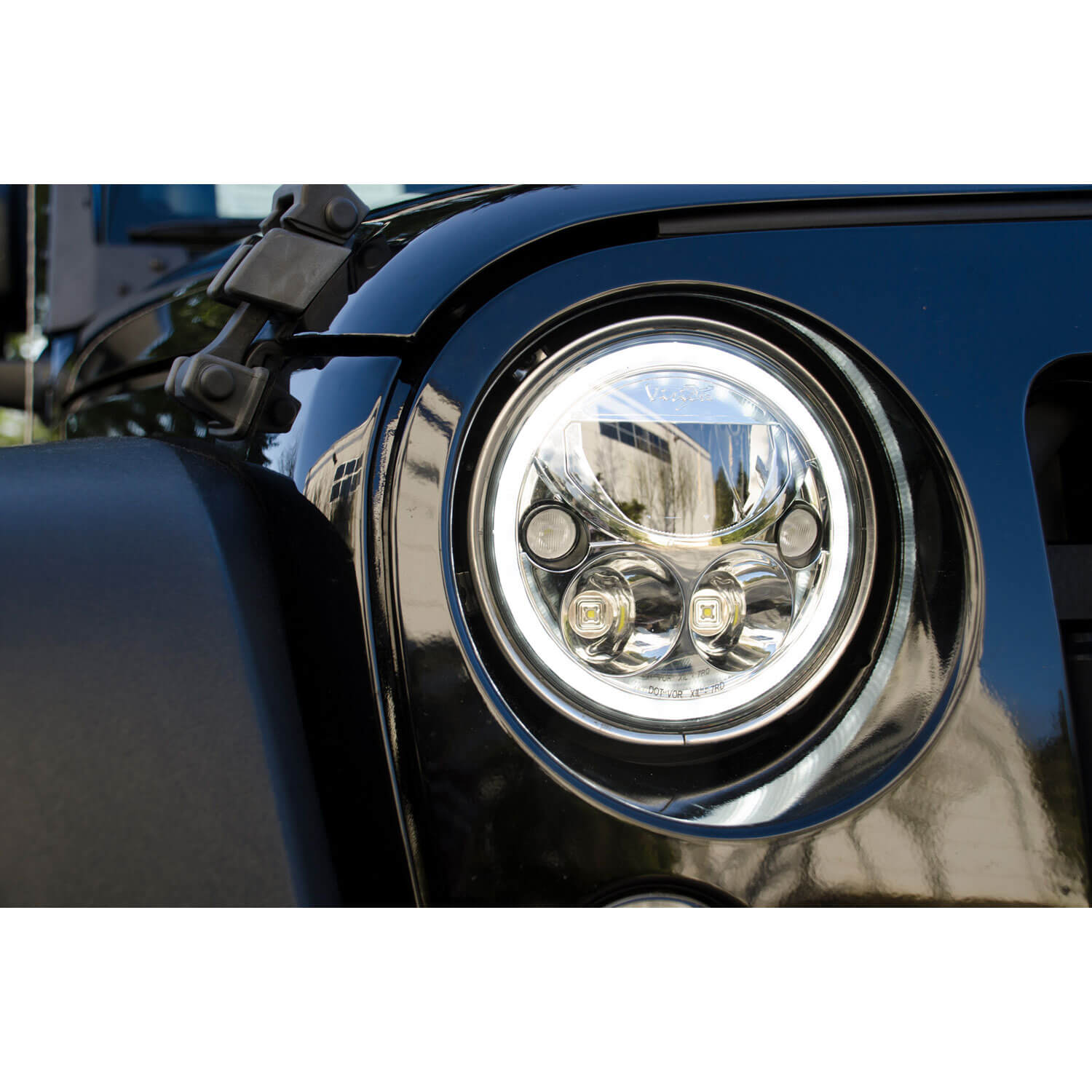 Single 7" Round Black Chrome VX Headlight (with Low-High-Halo)