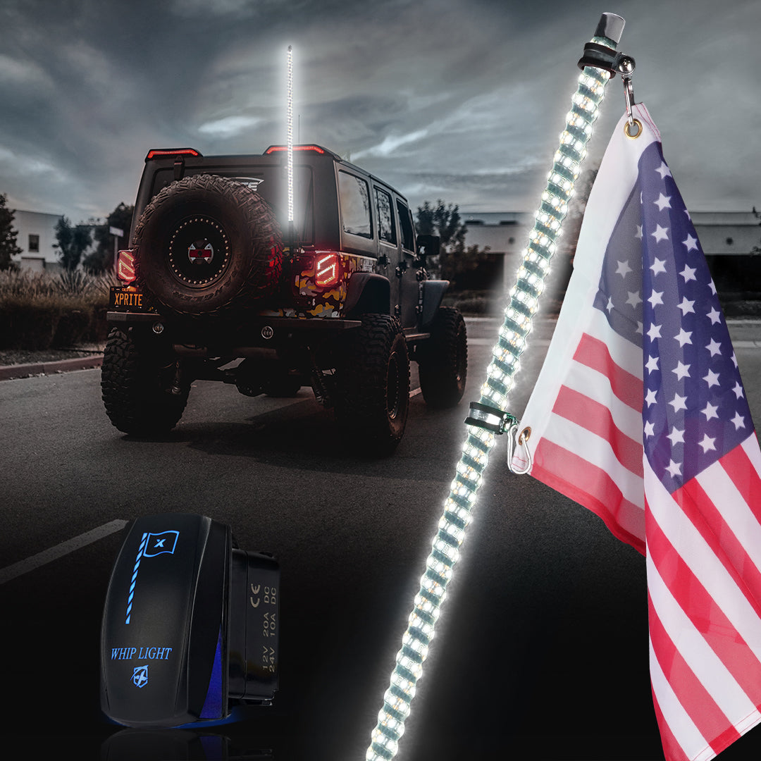 Xprite Spiral LED Flag Pole Whip Light with Spring Mount– Off-Road Safety Antenna Light for UTV, ATV, RZR & Can-Am