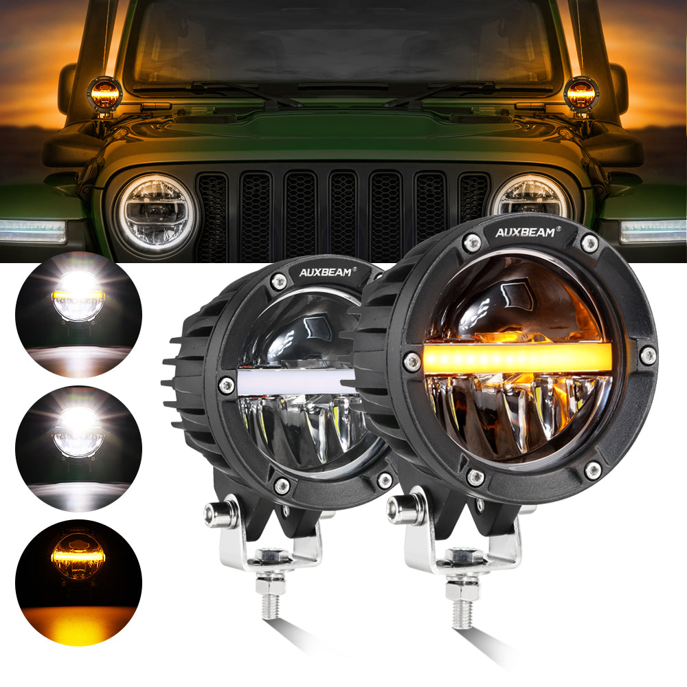 4 Inch 110W 11000LM LED Pods Offroad LED Driving Lights with Amber DRL