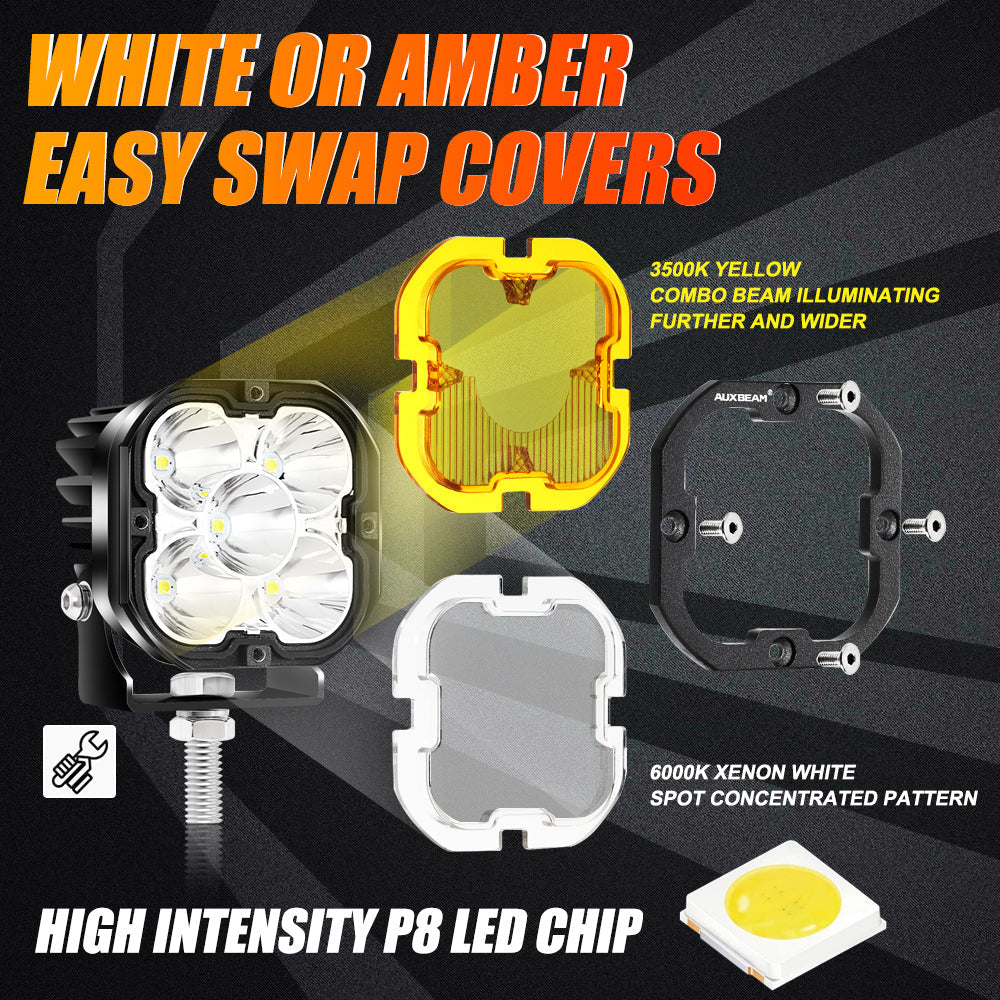 3 Inch LED Pods Lights with Additional Amber Covers & Dual Fog lights Hidden Bumper Mount Bracket for Dodge Ram 2500 3500 2010-2017