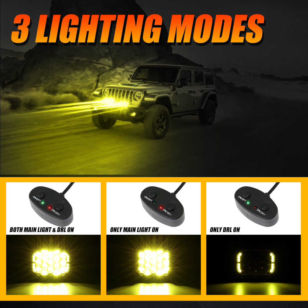 7x5 Inch Rectangle LED Pods Amber Spot Driving Lights with DRL FOR ATV UTV SIDE BY SIDE 4X4