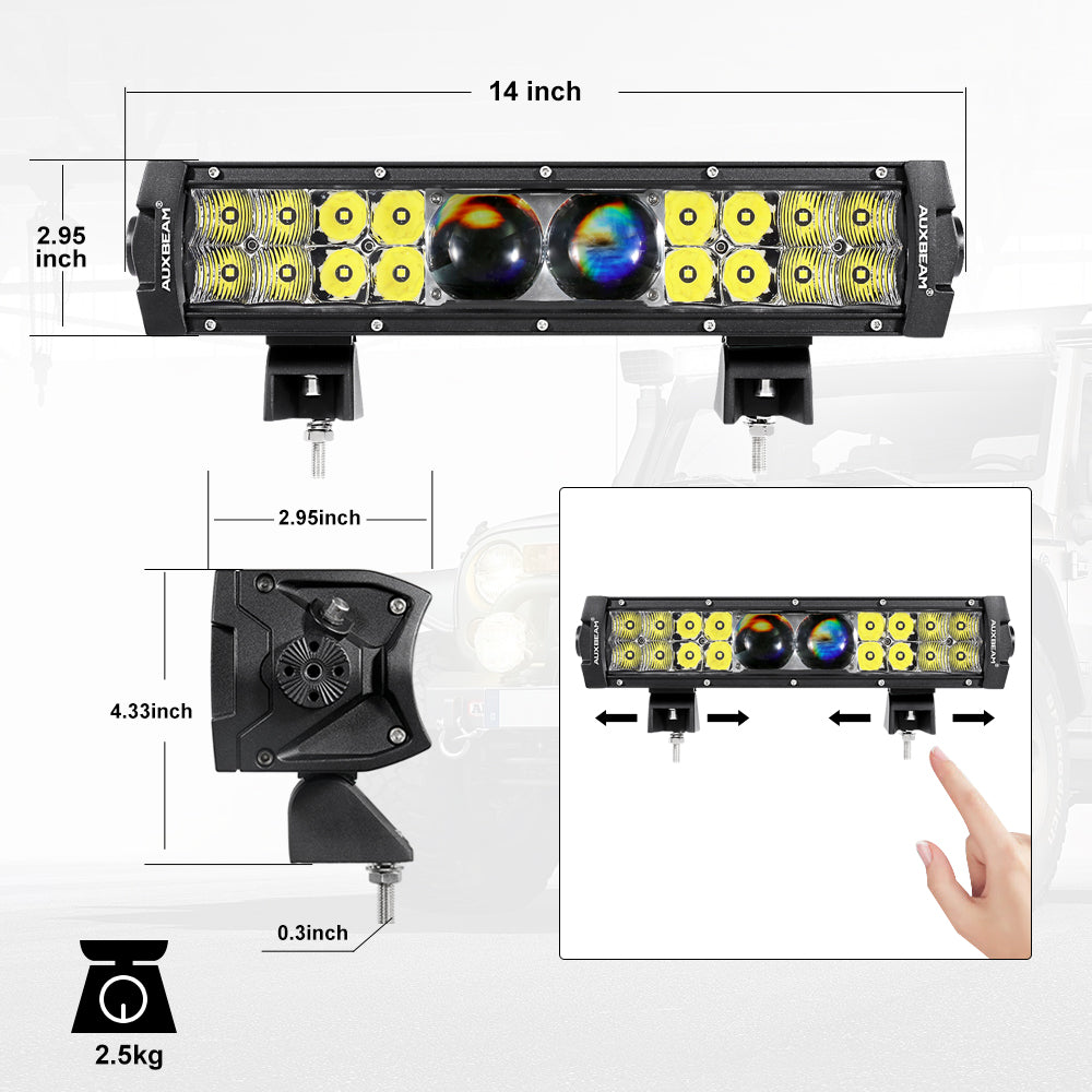 12"/22"/32"/42"/52" 5D-PRO Series Spot LED Light Bar with 5D Projectors