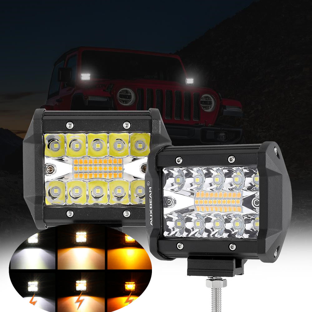 3"/4"/7"/12"/20" - 6 Modes White&Amber LED Working Light with Wiring Harness for SUV ATV UTV Trucks Pickup Boat