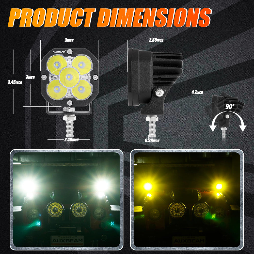 (2pcs/set) 3 Inch 80W 9600LM LED Pods Lights White&Yellow for ATV UTV SIDE BY SIDE 4X4