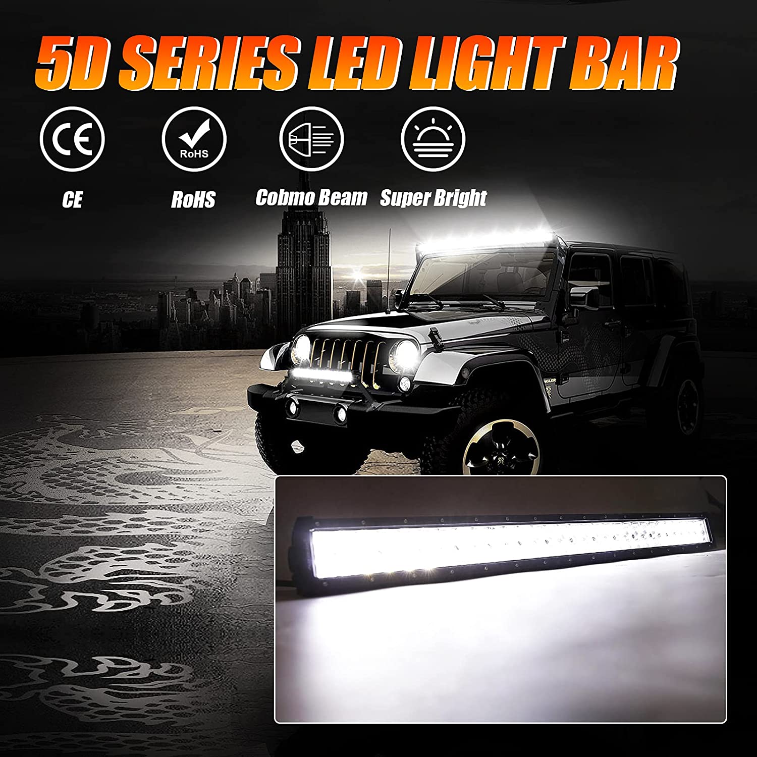22 Inch-52 Inch 5D Series Straight/Curved Combo Beam Double Row LED Light Bar for SUV ATV UTV Trucks Pickup Boat