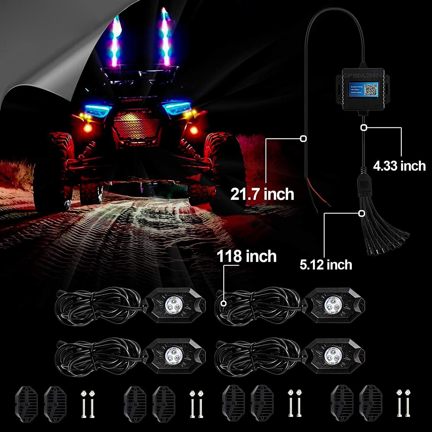 RGB LED Rock Light Set with Bluetooth Controller for GMC Sierra AT4 GMC Sierra 1500/2500/3500