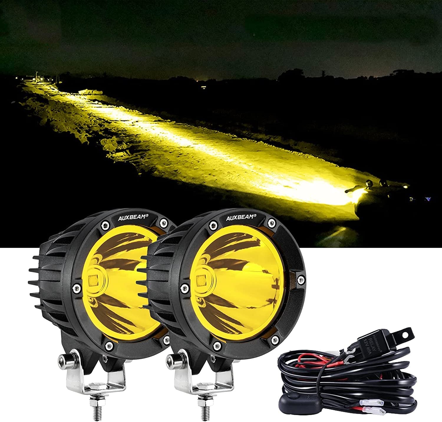 4 Inch 72W Round LED Driving Lights Pods Spot White/Amber with Wiring Harness for SUV ATV UTV Trucks Pickup Boat