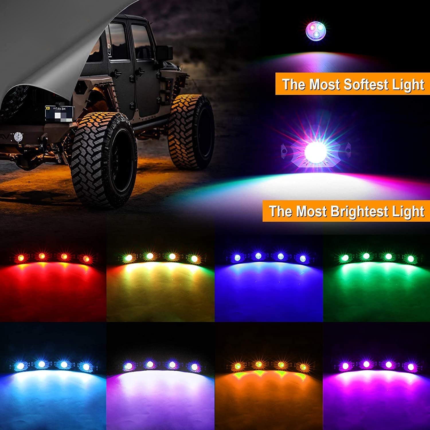 RGB LED Rock Light Set with Bluetooth Controller for GMC Sierra AT4 GMC Sierra 1500/2500/3500