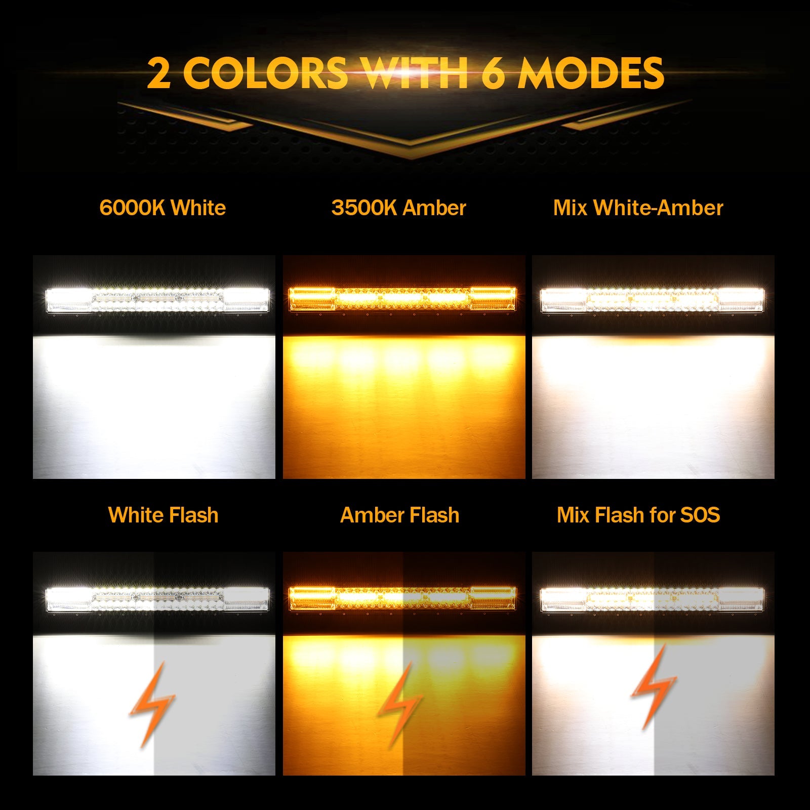 6 Modes Series Amber and White LED Light Bars