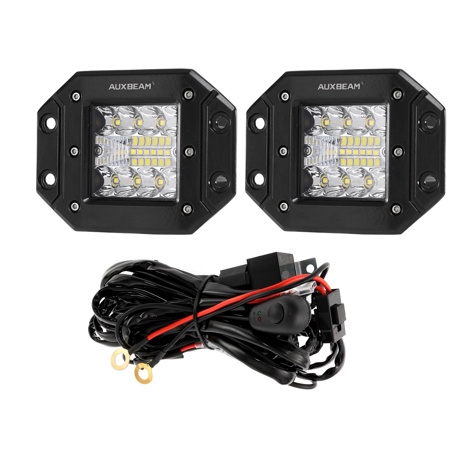 (2pcs/set) 5 Inch Flush Mount LED Pods Light Spot Beam with 2-Lead Wiring Harness for Truck Jeep SUV Offroad 4x4