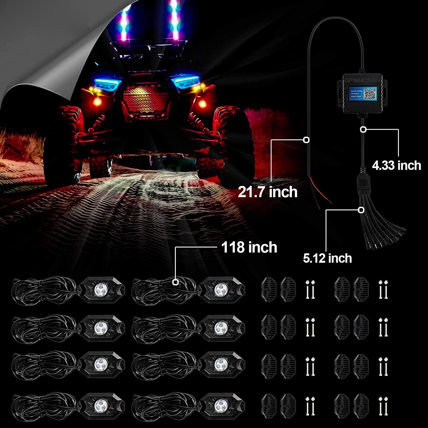 (4Pcs/8Pcs/12Pcs Set) RGB LED Rock Light Set with Bluetooth Controller