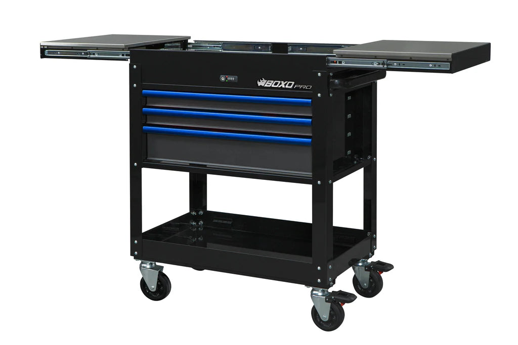 BoxoUSA 35" Black Pro Series 3-Drawer with Slide Top Service Cart - G Life UTV Shop Parts