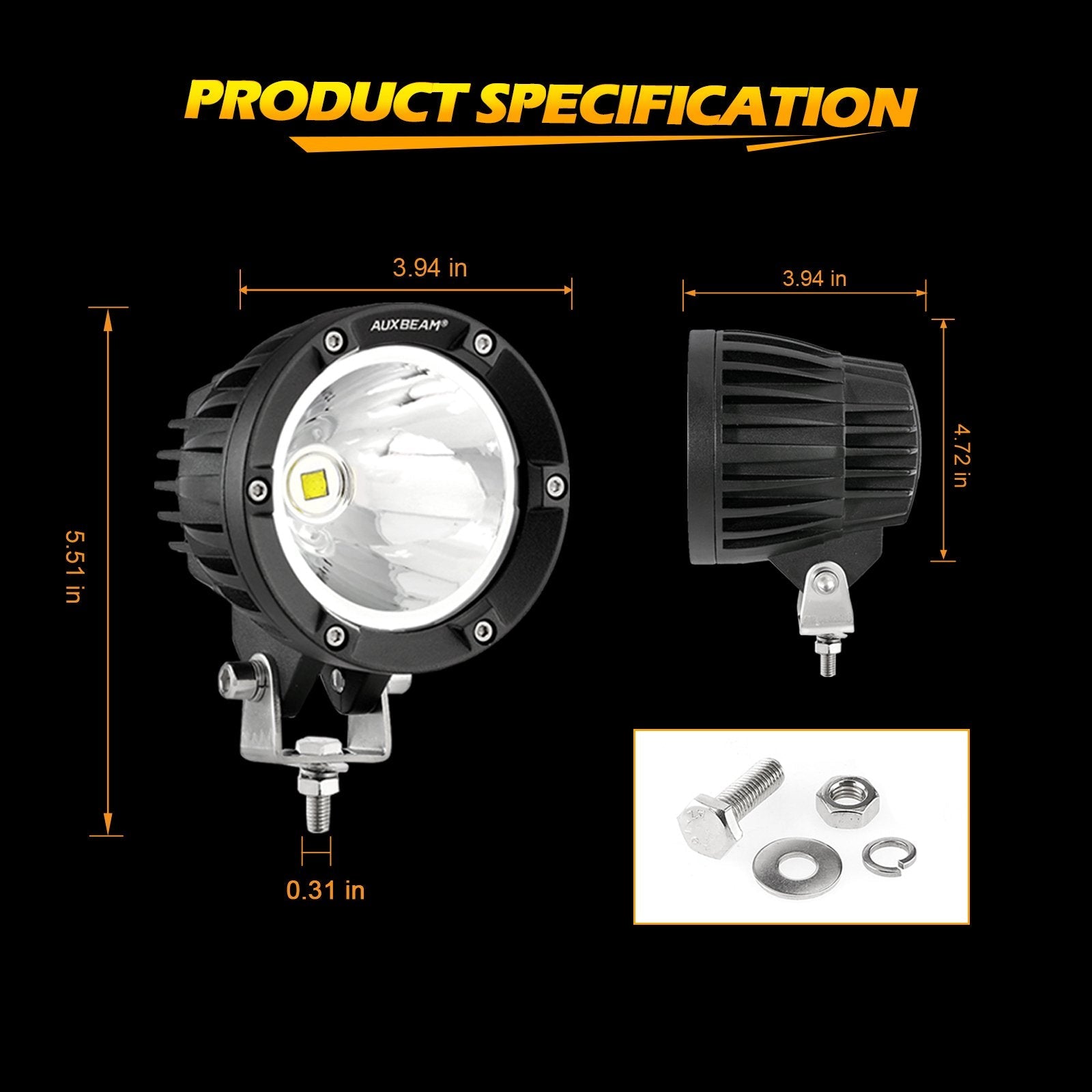 4 Inch 72W Round LED Driving Lights Pods Spot White/Amber with Wiring Harness for SUV ATV UTV Trucks Pickup Boat