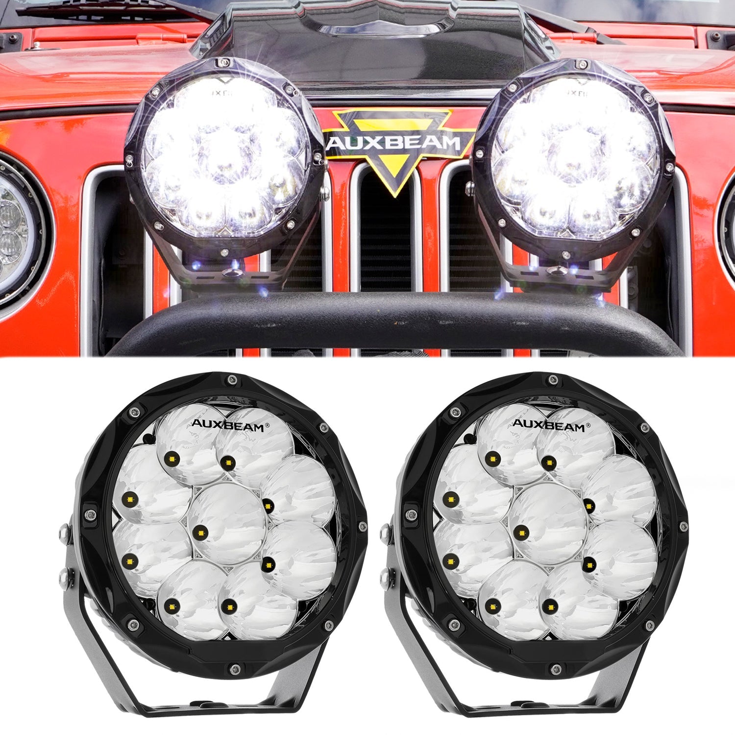 (2pcs/set) 7 Inch 90W Round Spot Beam Offroad LED Driving Lights w/ SAE Compliant+Amber/Black Covers(Optional)