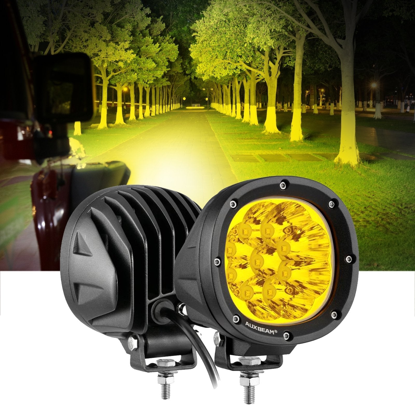4 Inch 90W Round LED Driving Lights Spot Yellow with Wiring Harness for SUV ATV UTV Trucks Pickup Boat